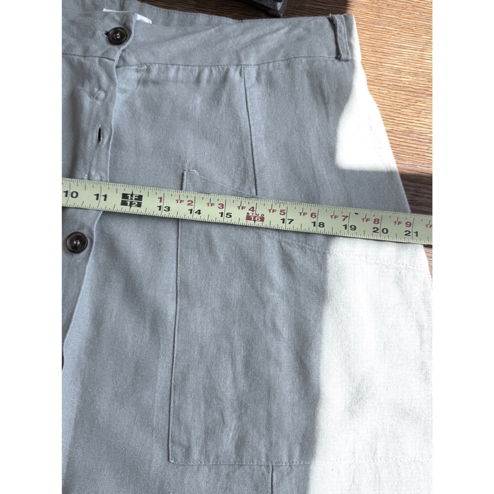 Linen Blend Soft Sage Green A-Line‎ Midi Skirt Button Front Pockets XL - Picture 6 of 10